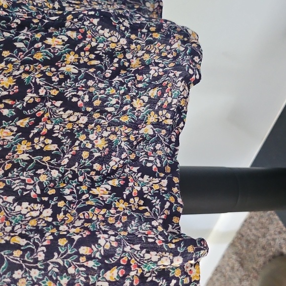 Maurices Navy Blue Floral Print Tie Neck Blouse - Picture 7 of 12